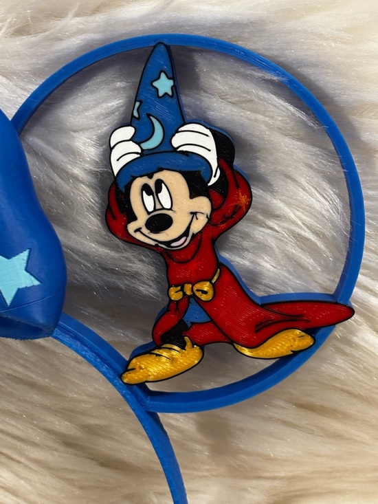 Hand Crafted Blue Sorcerer Mouse Ear Headband with Star Bow - Picture 5 of 12